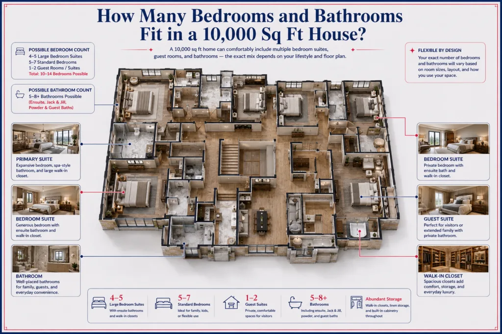 How Many Bedrooms and Bathrooms Fit in a 10,000 Sq Ft House?