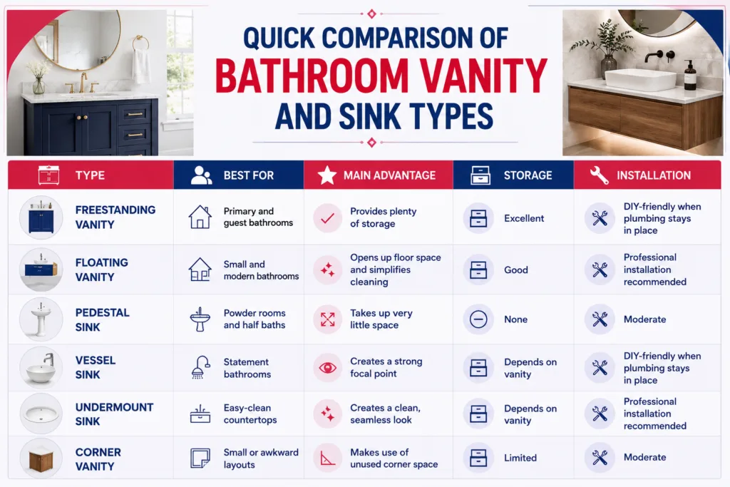 Quick Comparison of Bathroom Vanity and Sink Types