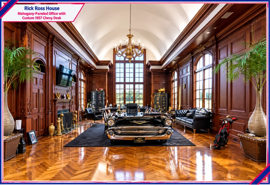 Rick Ross House Mahogany-Paneled Office with Custom 1957 Chevy Desk