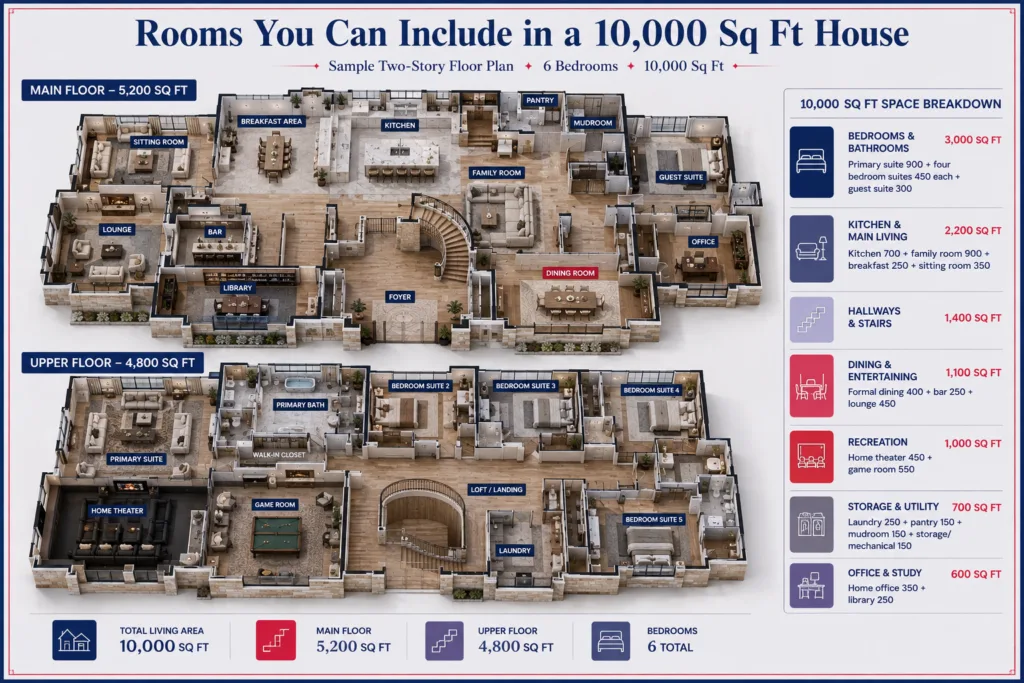 Rooms You Can Include: A Sample 10,000 Sq Ft Floor Plan