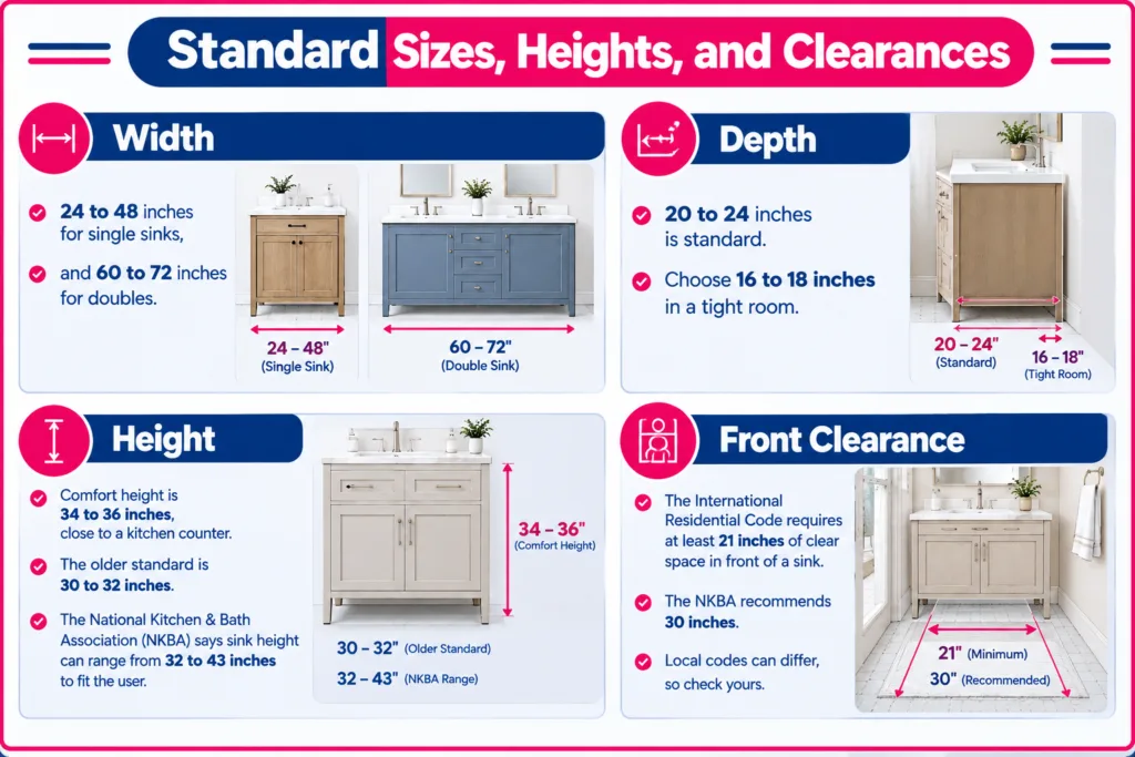 Standard Sizes, Heights, and Clearances of vanity